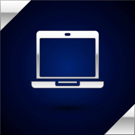 Silver Laptop icon isolated on dark blue background. Computer notebook with empty screen sign. Vector Illustrationのイラスト素材