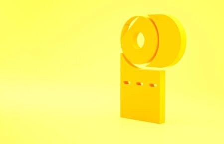 Yellow Toilet paper roll icon isolated on yellow background. Minimalism concept. 3d illustration 3D render.の写真素材