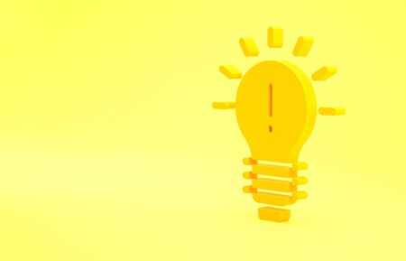 Yellow Light bulb with concept of idea icon isolated on yellow background. Energy and idea symbol. Inspiration concept. Minimalism concept. 3d illustration 3D render.の写真素材