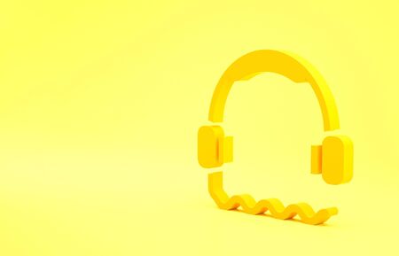 Yellow Headphones icon isolated on yellow background. Support customer service, hotline, call center, faq, maintenance. Minimalism concept. 3d illustration 3D render.の写真素材