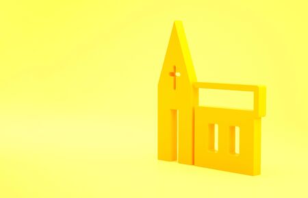 Yellow Church building icon isolated on yellow background. Christian Church. Religion of church. Minimalism concept. 3d illustration 3D render.の写真素材