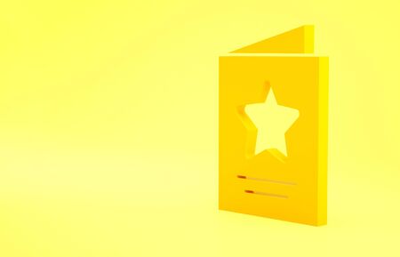 Yellow Greeting card icon isolated on yellow background. Celebration poster template for invitation or greeting card. Minimalism concept. 3d illustration 3D render.の写真素材