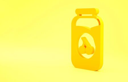 Yellow Cherry jam jar icon isolated on yellow background. Minimalism concept. 3d illustration 3D render.の写真素材
