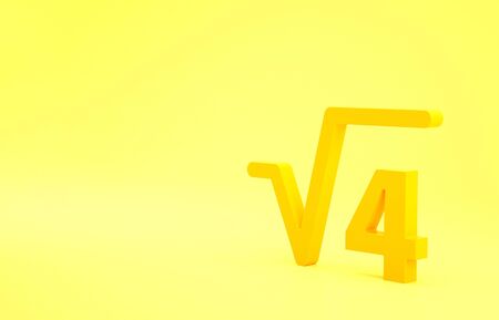 Yellow Square root of 4 glyph icon isolated on yellow background. Mathematical expression. Minimalism concept. 3d illustration 3D renderの写真素材