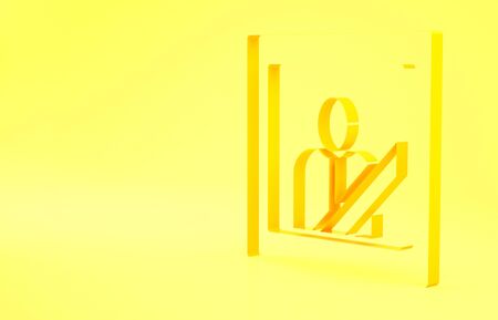 Yellow Mourning photo frame with black ribbon icon isolated on yellow background. Funeral ceremony and condolence card layout. Minimalism concept. 3d illustration 3D render.の写真素材