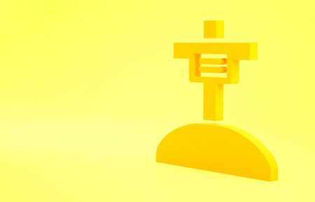 Yellow Grave with cross icon isolated on yellow background. Minimalism concept. 3d illustration 3D renderの写真素材