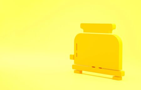 Yellow Toaster with toasts icon isolated on yellow background. Minimalism concept. 3d illustration 3D render.の写真素材
