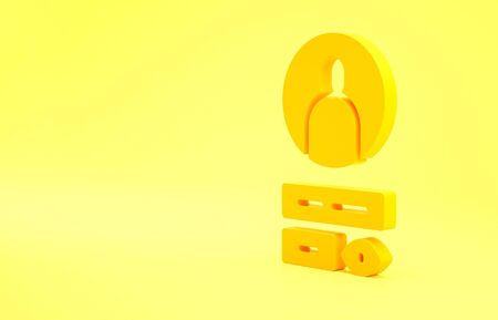 Yellow Create account screen icon isolated on yellow background. Minimalism concept. 3d illustration 3D renderの写真素材