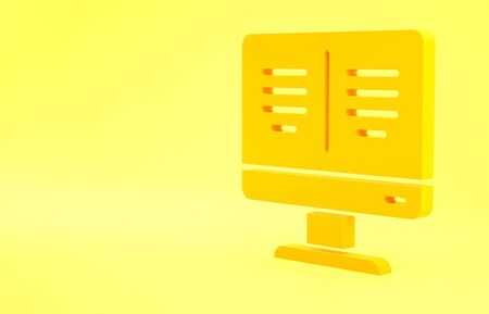 Yellow Online book on monitor icon isolated on yellow background. Internet education concept, e-learning resources. Minimalism concept. 3d illustration 3D render.の写真素材