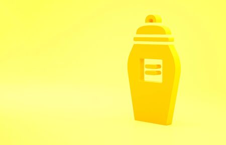 Yellow Funeral urn icon isolated on yellow background. Cremation and burial containers, columbarium vases, jars and pots with ashes. Minimalism concept. 3d illustration 3D render.の写真素材
