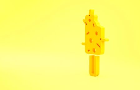 Yellow Ice cream icon isolated on yellow background. Sweet symbol. Minimalism concept. 3d illustration 3D render.の写真素材