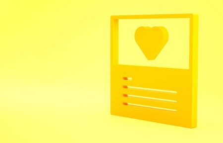 Yellow Greeting card icon isolated on yellow background. Celebration poster template for invitation or greeting card. Minimalism concept. 3d illustration 3D render.の写真素材