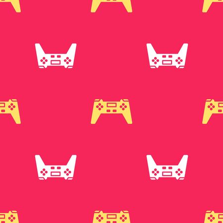 Yellow Gamepad icon isolated seamless pattern on red background. Game controller. Vector Illustrationのイラスト素材