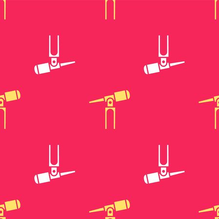 Yellow Telescope icon isolated seamless pattern on red background. Scientific tool. Education and astronomy element, spyglass and study stars. Vector Illustrationのイラスト素材