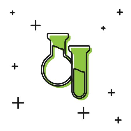 Black Test tube and flask icon isolated on white background. Chemical laboratory test. Laboratory glassware. Vectorのイラスト素材