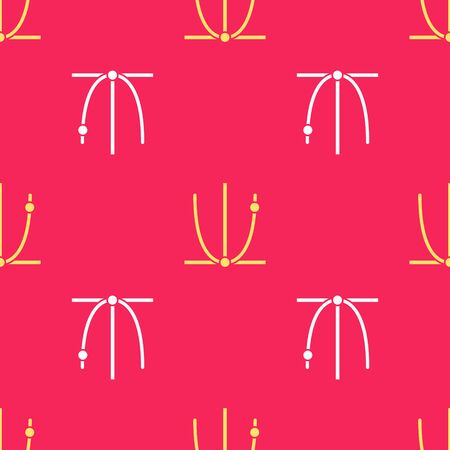 Yellow Graph, schedule, chart, diagram, infographic, pie graph icon isolated seamless pattern on red background. Vector Illustration.のイラスト素材
