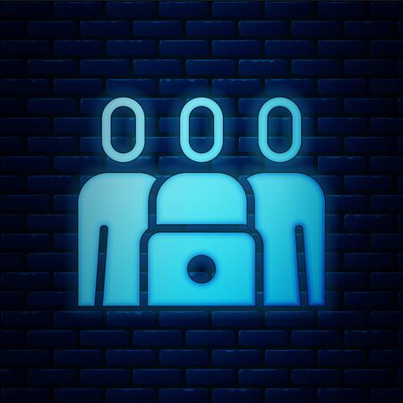 Glowing neon Online class icon isolated on brick wall background. Online education concept. Vector Illustrationのイラスト素材