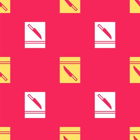 Yellow Evidence bag and knife icon isolated seamless pattern on red background. Vector Illustration.のイラスト素材
