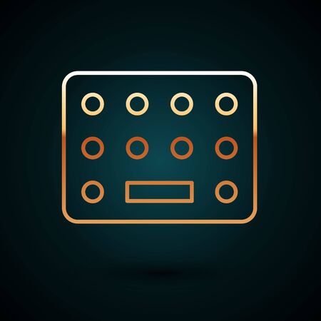 Gold line Pills in blister pack icon isolated on dark blue background. Medical drug package for tablet, vitamin, antibiotic, aspirin.  Vector Illustration.のイラスト素材