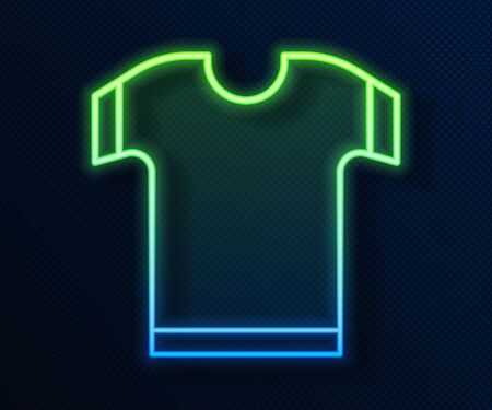 Glowing neon line T-shirt icon isolated on blue background. Vector Illustration.のイラスト素材
