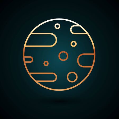 Gold line Satellite dish icon isolated on dark blue background. Radio antenna, astronomy and space research.  Vector Illustration.のイラスト素材