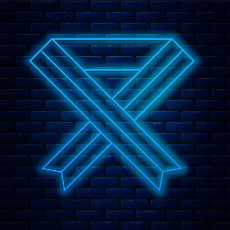 Glowing neon line Breast cancer awareness ribbon icon isolated on brick wall background. World breast cancer day concept. Women healthcare concept. Vector Illustration.のイラスト素材
