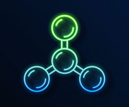 Glowing neon line Molecule icon isolated on blue background. Structure of molecules in chemistry, science teachers innovative educational poster. Vectorのイラスト素材