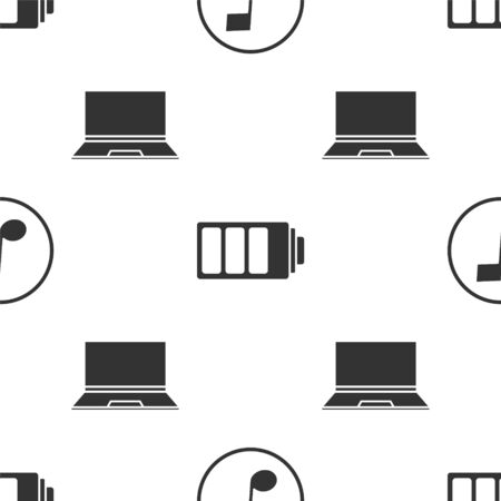 Set Music note, tone, Battery charge level indicator and Laptop on seamless pattern. Vector.のイラスト素材