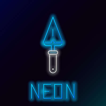 Glowing neon line Trowel icon isolated on black background. Colorful outline concept. Vector.のイラスト素材