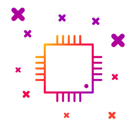 Color line Computer processor with microcircuits CPU icon isolated on white background. Chip or cpu...