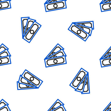 Line Stacks paper money cash icon isolated seamless pattern on white background. Money banknotes stacks. Bill currency. Colorful outline concept. Vector.のイラスト素材