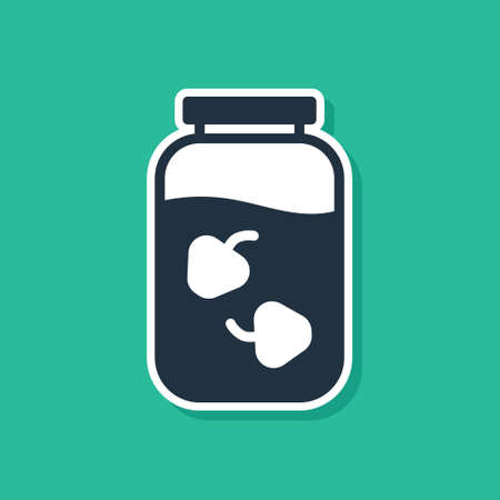 Blue Strawberry jam jar icon isolated on green background. Vector.のイラスト素材