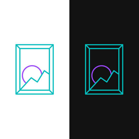 Line Picture landscape icon isolated on white and black background. Colorful outline concept. Vector.のイラスト素材