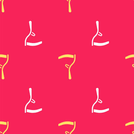 Yellow Scythe icon isolated seamless pattern on red background. Happy Halloween party.  Vector.のイラスト素材