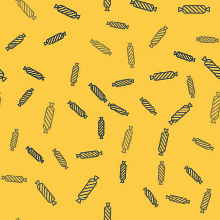 Blue line Candy icon isolated seamless pattern on yellow background. Vector.のイラスト素材