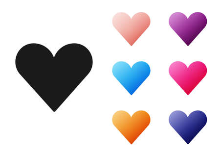 Black Heart icon isolated on white background. Romantic symbol linked, join, passion and wedding. Valentine day symbol. Set icons colorful. Vector.のイラスト素材