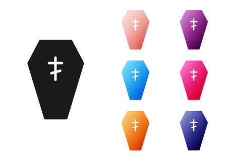 Black Coffin with christian cross icon isolated on white background. Happy Halloween party. Set icons colorful. Vector.のイラスト素材