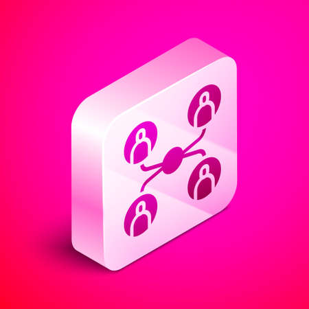 Isometric Online class icon isolated on pink background. Online education concept. Silver square button. Vector Illustration.のイラスト素材
