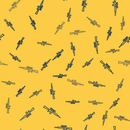 Blue line Sniper rifle with scope icon isolated seamless pattern on yellow background. Vector Illustration.のイラスト素材