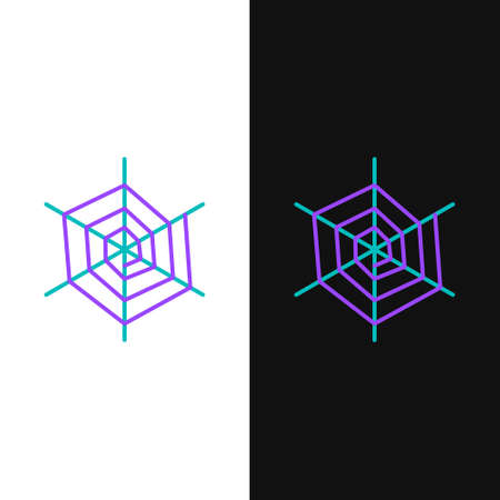 Line Spider web icon isolated on white and black background. Cobweb sign. Happy Halloween party. Colorful outline concept. Vectorのイラスト素材