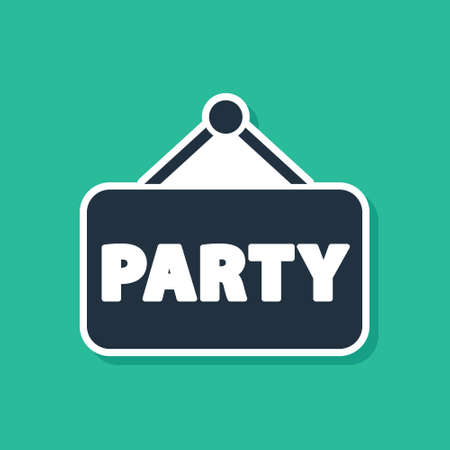 Blue Signboard party icon isolated on green background. Vector