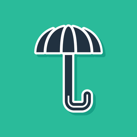 Blue Classic elegant opened umbrella icon isolated on green background. Rain protection symbol. Vectorのイラスト素材