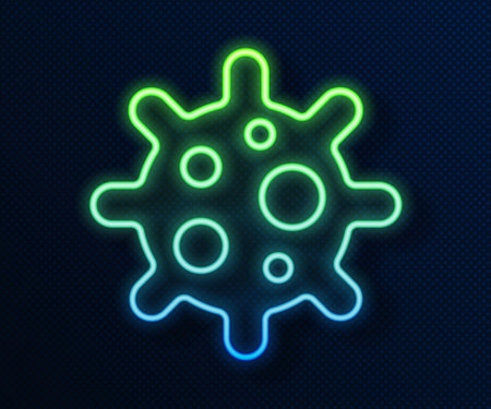 Glowing neon line Virus icon isolated on blue background. Corona virus 2019-nCoV. Bacteria and germs, cell cancer, microbe, fungi. Vectorのイラスト素材