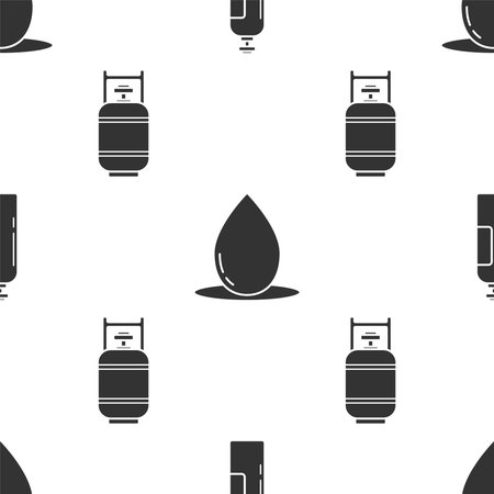 Set Industrial gas cylinder tank, Oil drop and Propane gas tank on seamless pattern. Vectorのイラスト素材