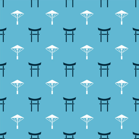 Set Japan Gate and Japanese umbrella from the sun on seamless pattern. Vectorのイラスト素材