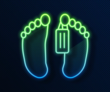 Glowing neon line Dead body with an identity tag attached in the feet in a morgue of a hospital icon isolated on blue background. Vectorのイラスト素材