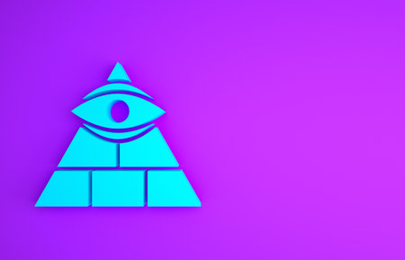 Blue Masons symbol All-seeing eye of God icon isolated on purple background. The eye of Providence in the triangle. Minimalism concept.の写真素材