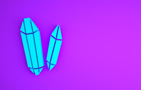 Blue Magic stone icon isolated on purple background. Fantasy crystal. Jewelry gem for game. Minimalism concept.の写真素材