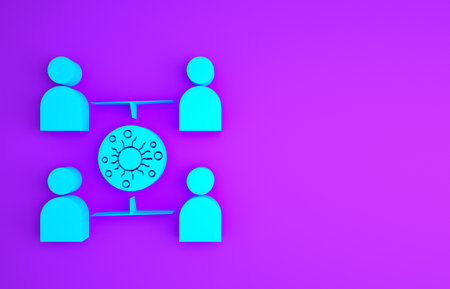 Blue Virus spread icon isolated on purple background. Coronavirus infection infographics. Minimalism concept.の写真素材
