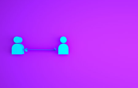 Blue Safe distance icon isolated on purple background. Viruses and people keeping distance for...